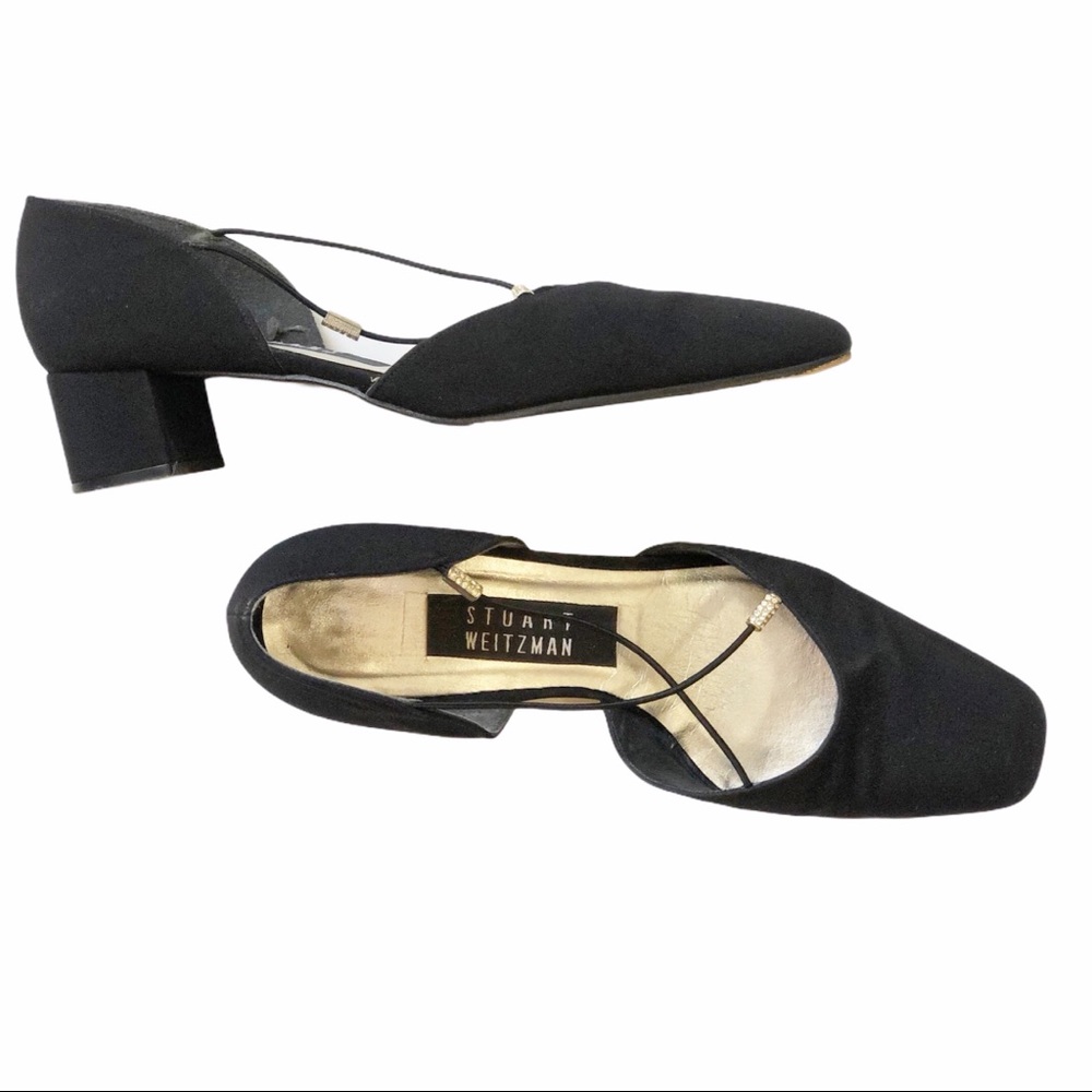 Stuart Weitzman Black Canvas Block Heel Shoe - image 2